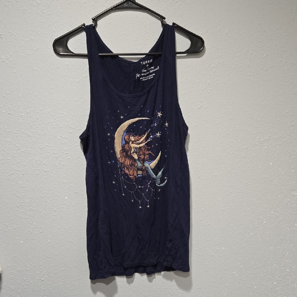 Torrid Dark Blue Tank Top with Mermaid and Moon Design